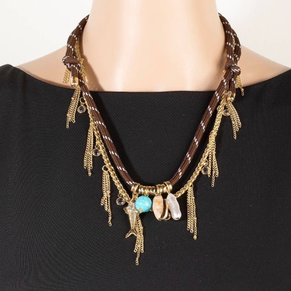 Sea Life Charms Chain And Cord Layered Necklace