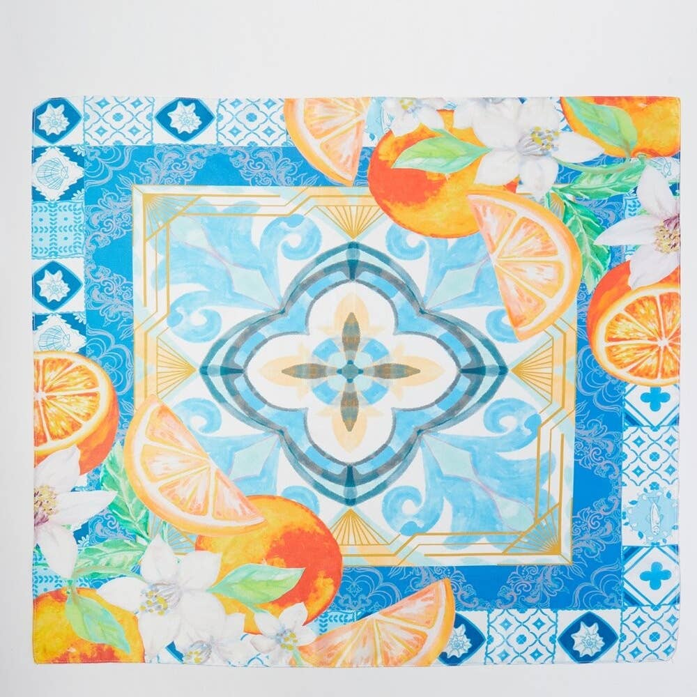 Flower And Lemons Print Square Bandana Scarf