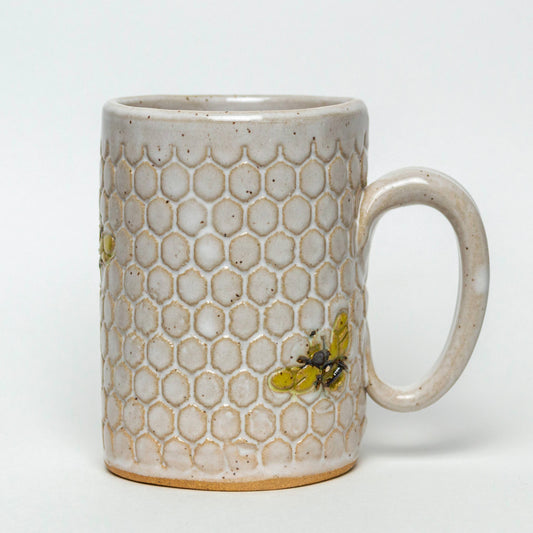 Bee Pattern Handmade Ceramic White 14oz Mug