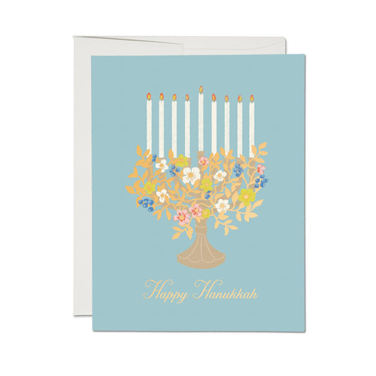 Floral Menorah Hanukkah Greeting Card by The House That Lars Built