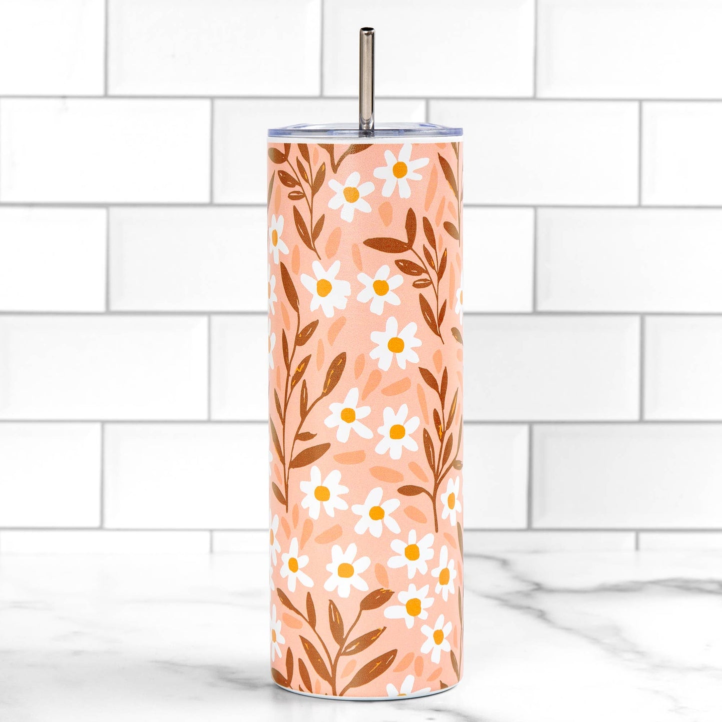 Pink Daisy 20oz Stainless Steel Skinny Tumbler