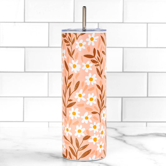 Pink Daisy 20oz Stainless Steel Skinny Tumbler
