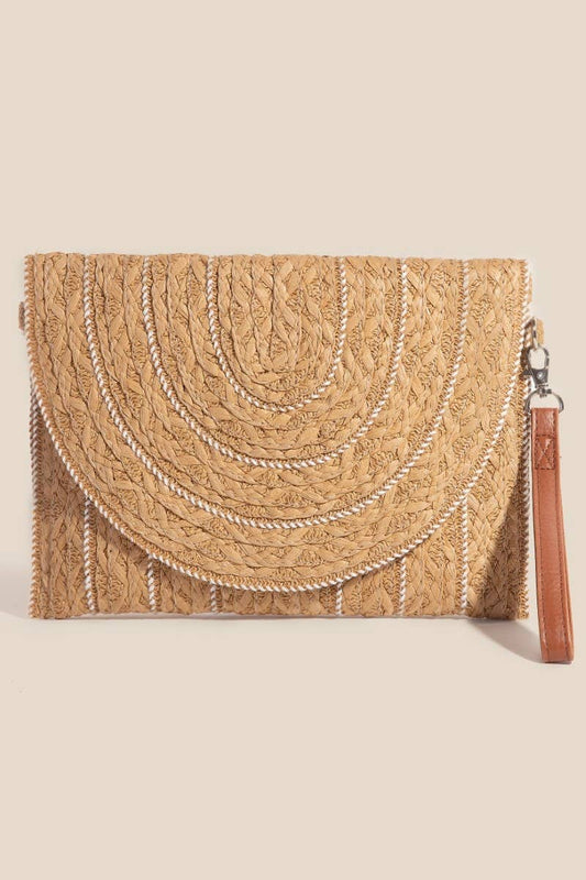 Stitched Straw Envelope Crossbody Bag
