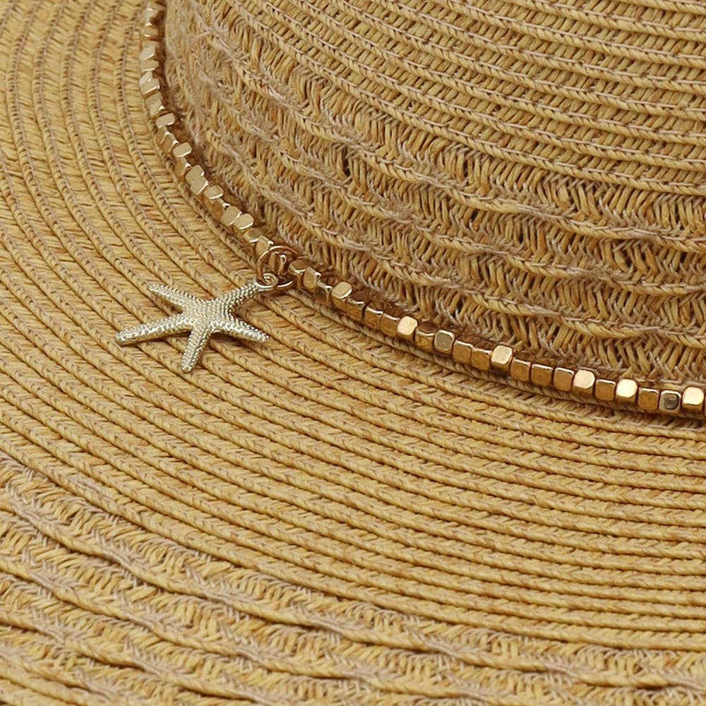 Starfish Charm Wide Brim Straw Sun Hat