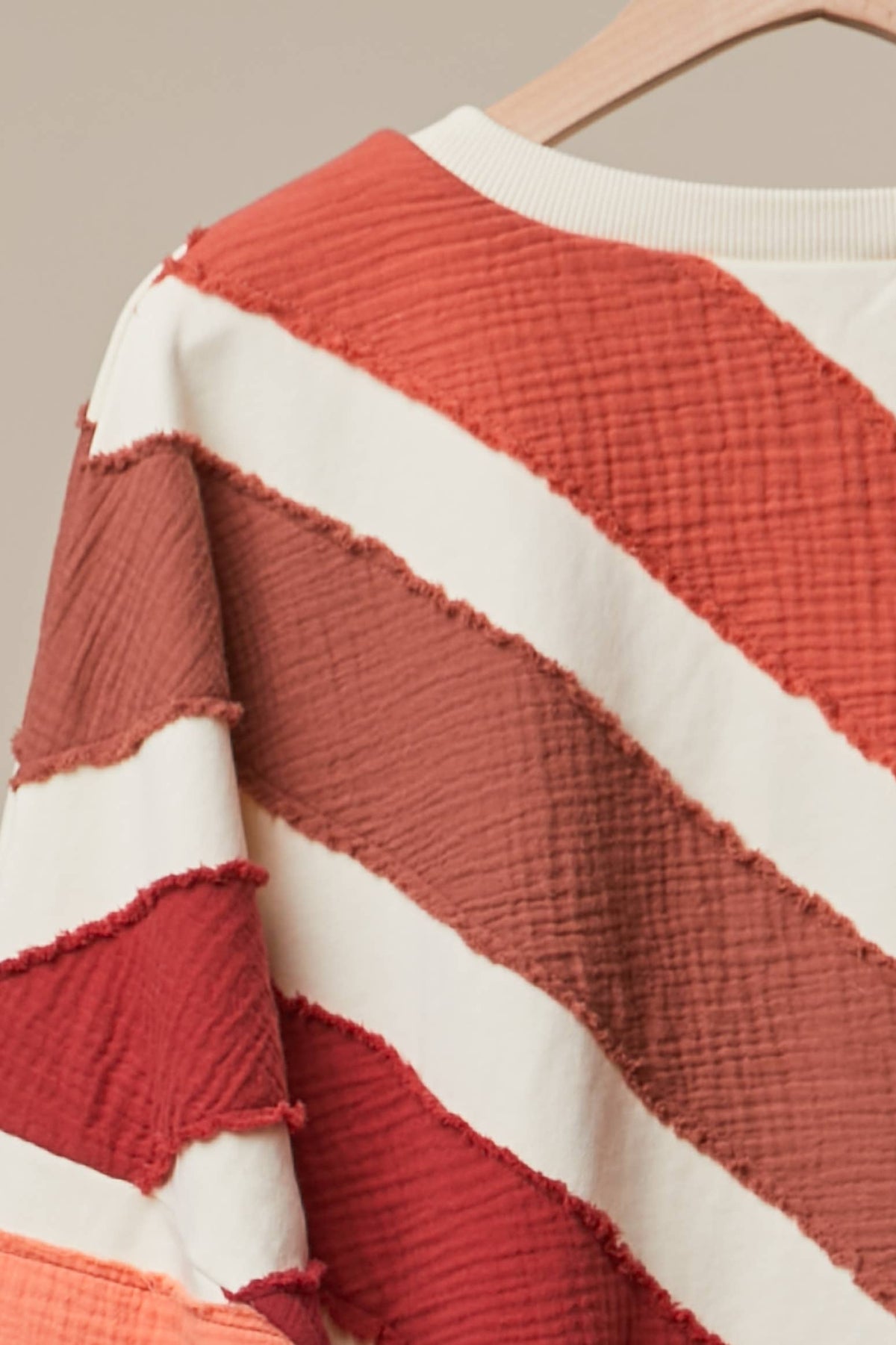 Textured Diagonal Stripe Patchwork Sweatshirt