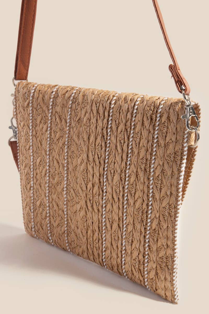 Stitched Straw Envelope Crossbody Bag