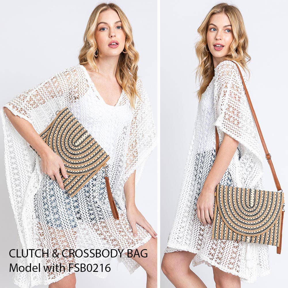 Multi Colored Striped Straw Clutch / Crossbody Bag