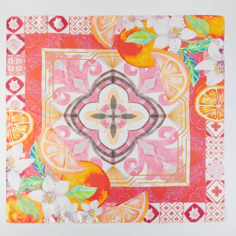 Flower And Lemons Print Square Bandana Scarf