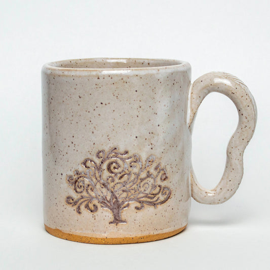 Red Tree Pattern Handmade in Ohio, Ceramic Ivory 14oz Mug