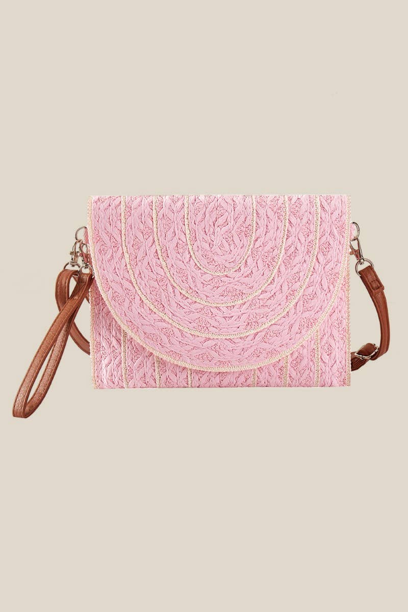 Stitched Straw Envelope Crossbody Bag