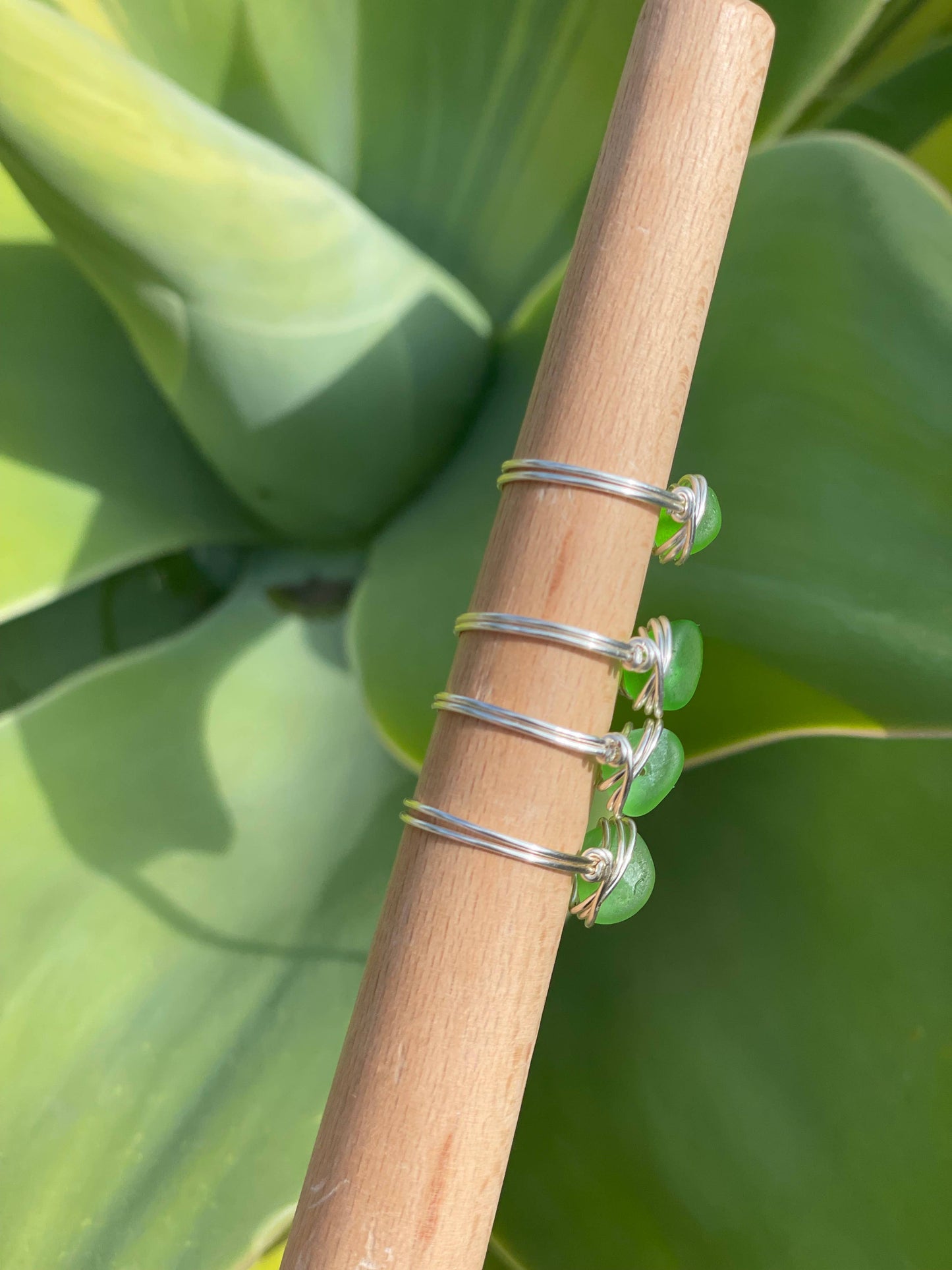 Genuine Kelly Green Sea Glass Silver Plated Ring