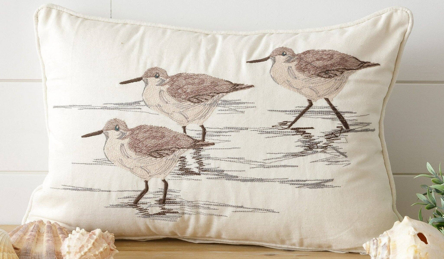 Pillow - Embroidered Sandpipers