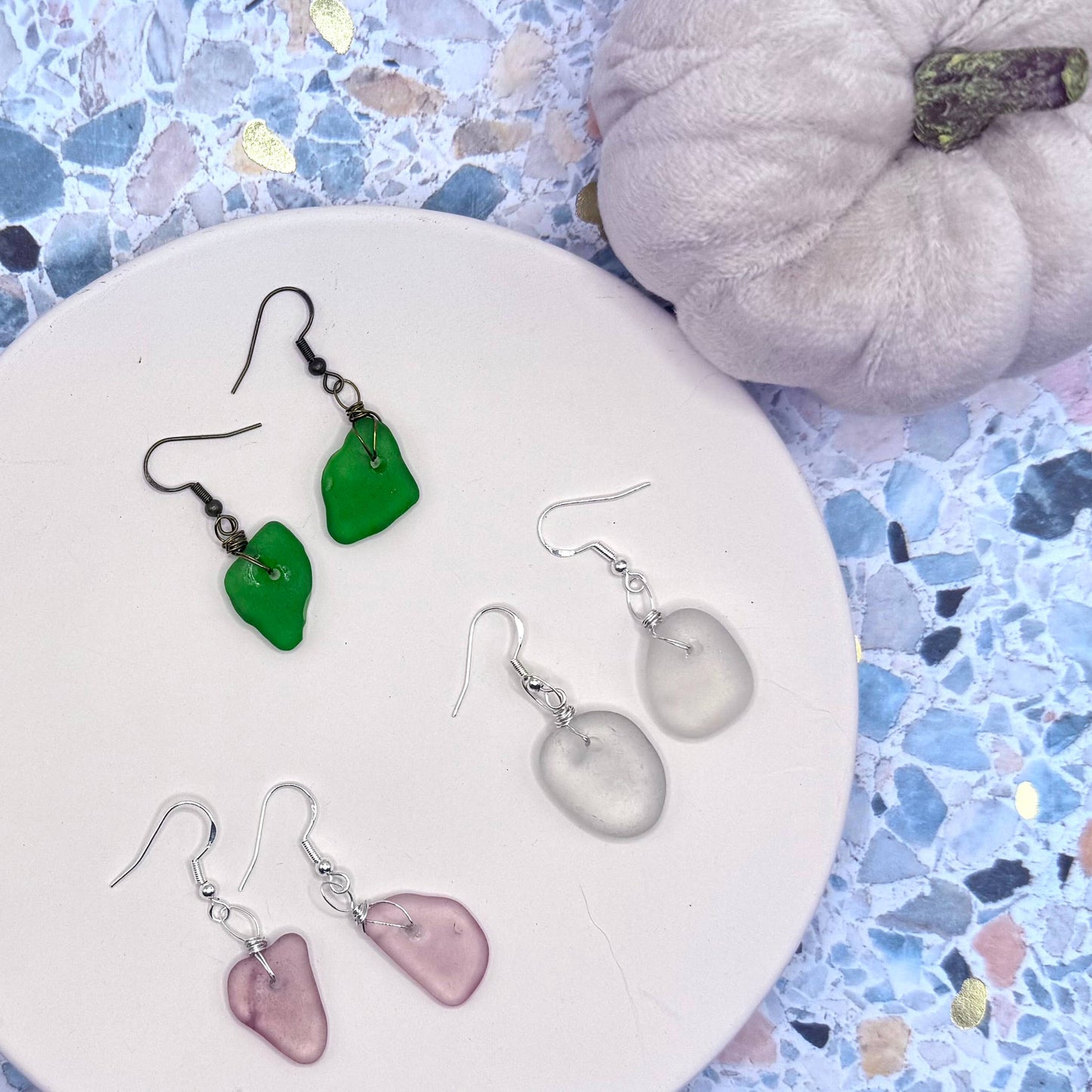 Salt & Story Sea Glass Earrings: Carded on brown cardstock / Silver only (.925 Sterling)