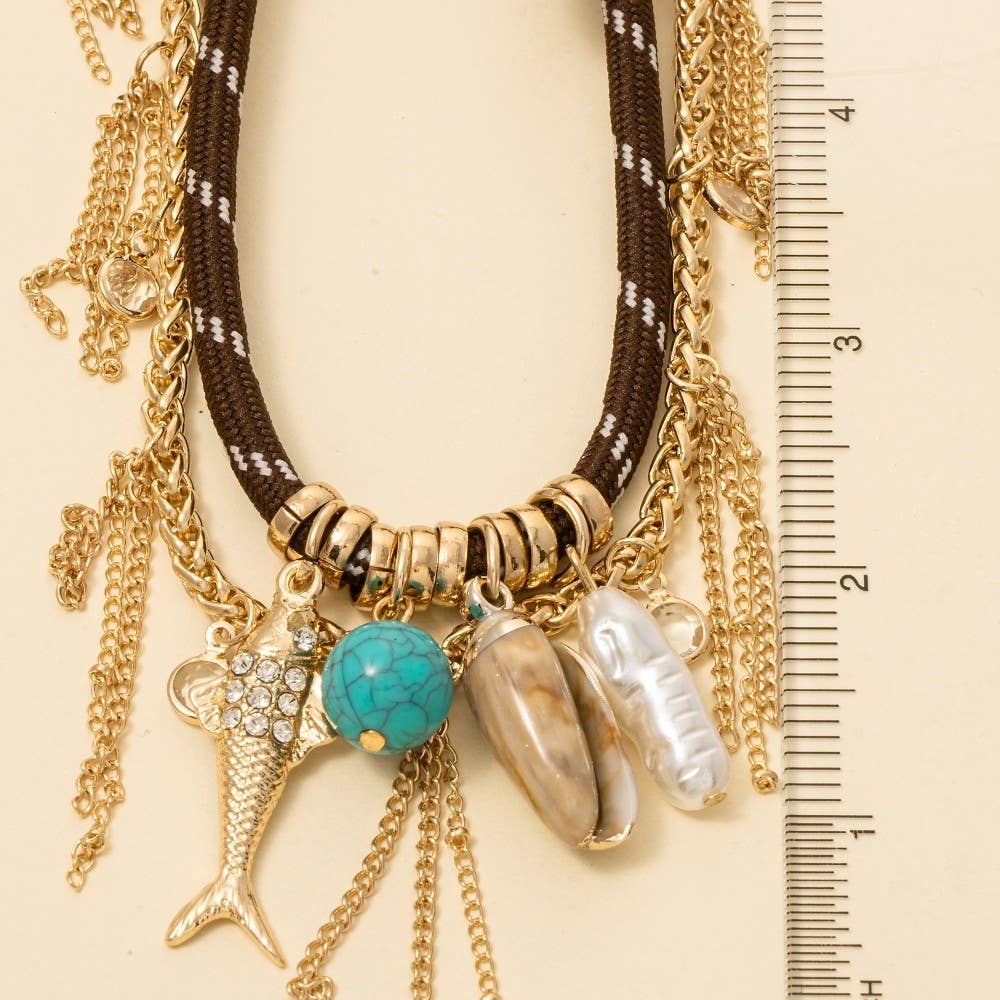 Sea Life Charms Chain And Cord Layered Necklace