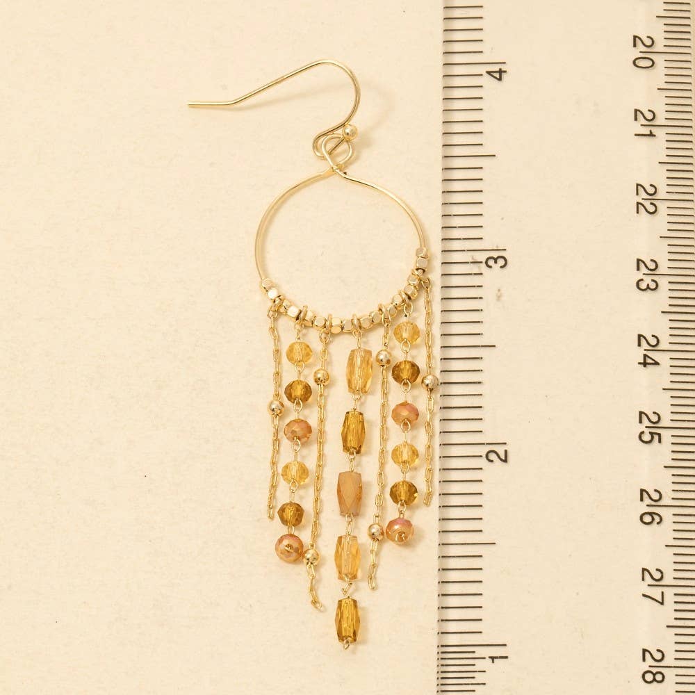 Mixed Glass Beaded Fringe Hoop Dangle Earrings