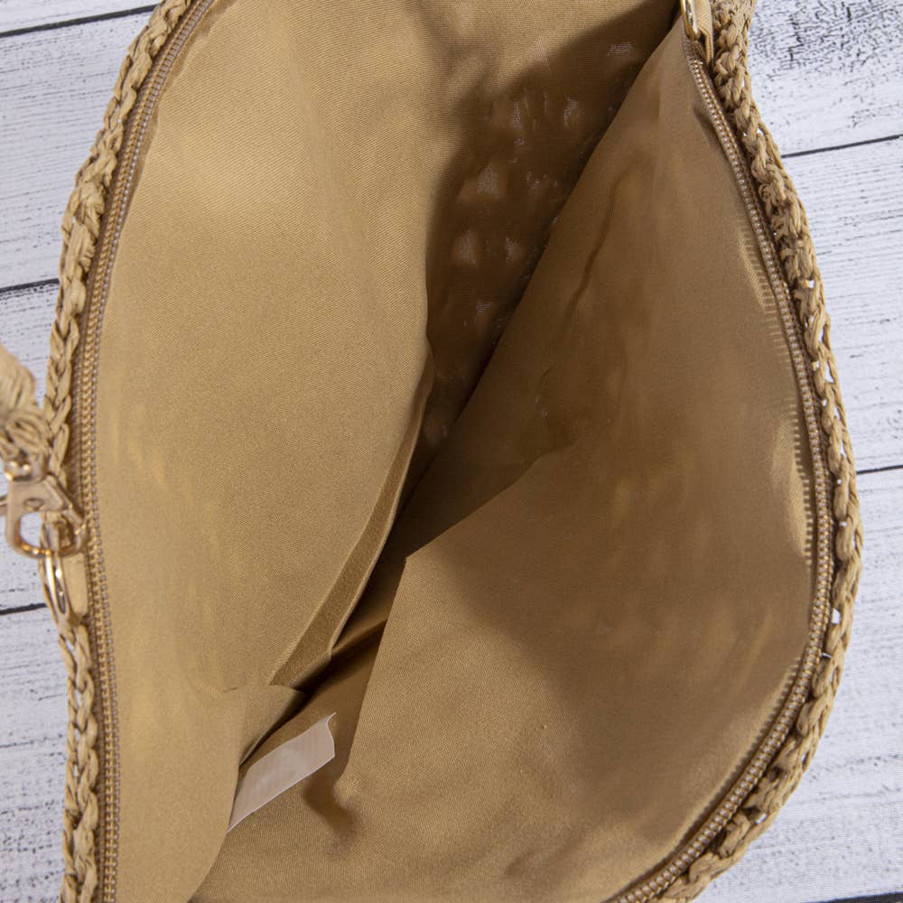 Shell Pearl Beaded Straw Crochet Crossbody Bag