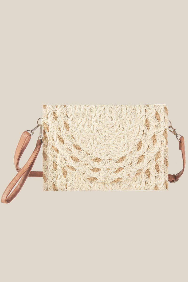 Floral Detail Pattern Envelope Crossbody Bag: Taupe