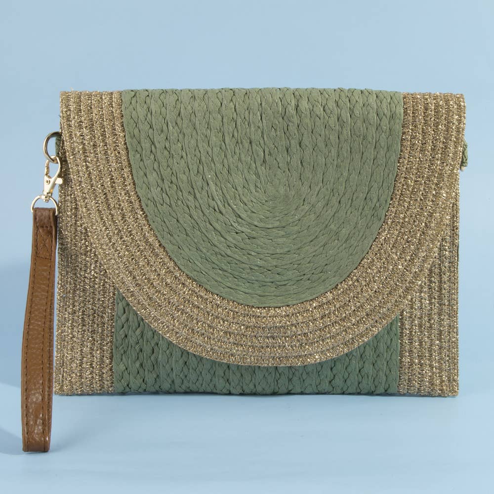 Half Moon Flap Woven Straw Clutch Bag