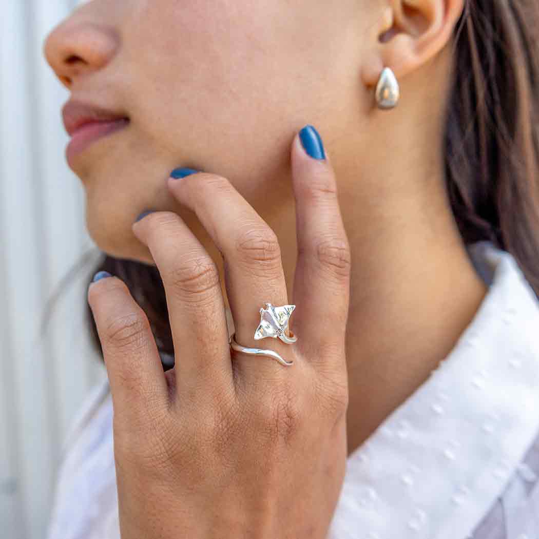 Sterling Silver or Bronze Adjustable Stingray Ring