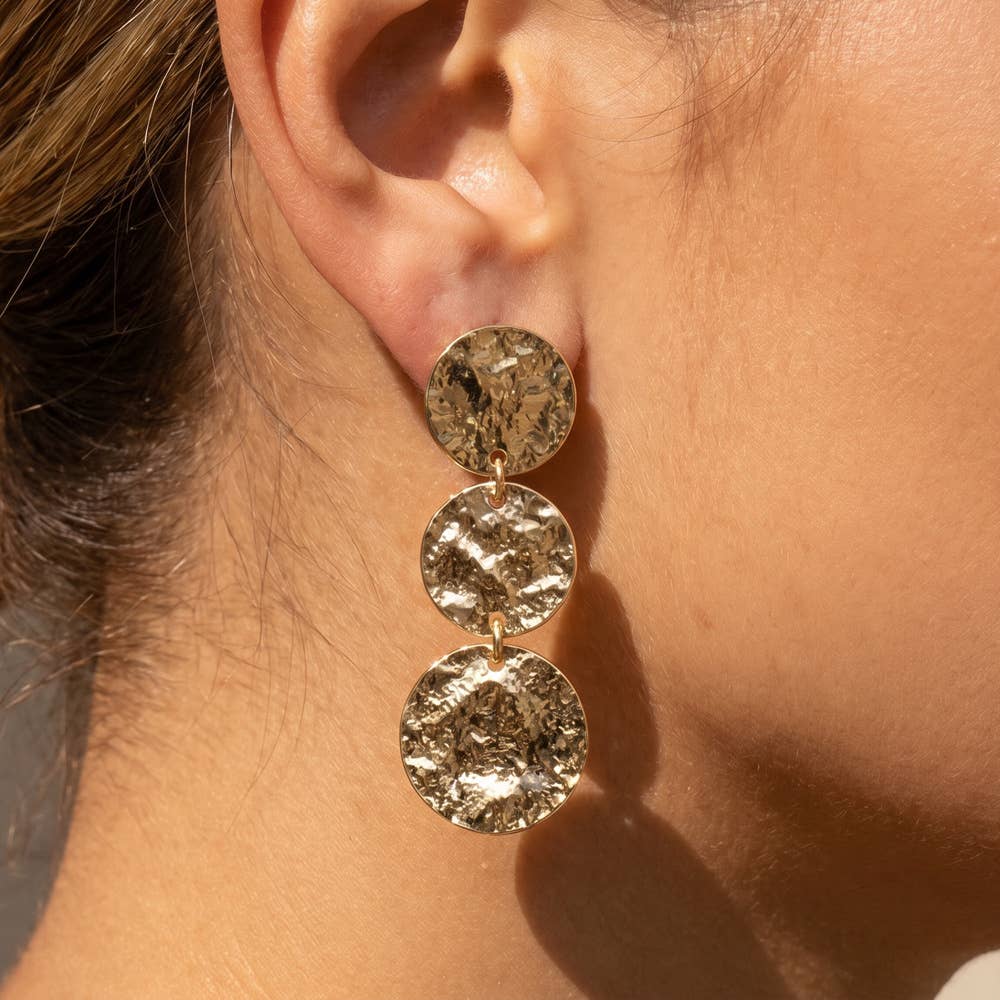 Graduated Hammered Disc Drop Earrings