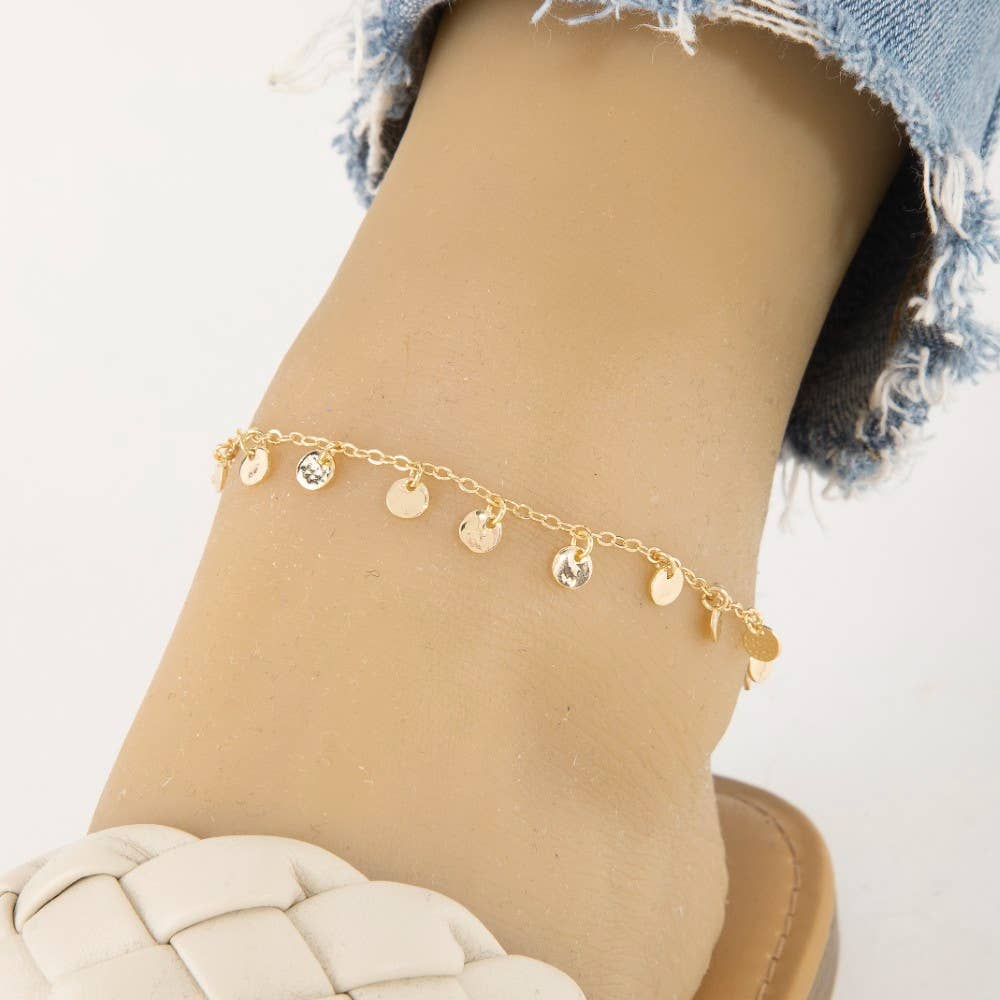 Mini Hammered Coins Chain Anklet