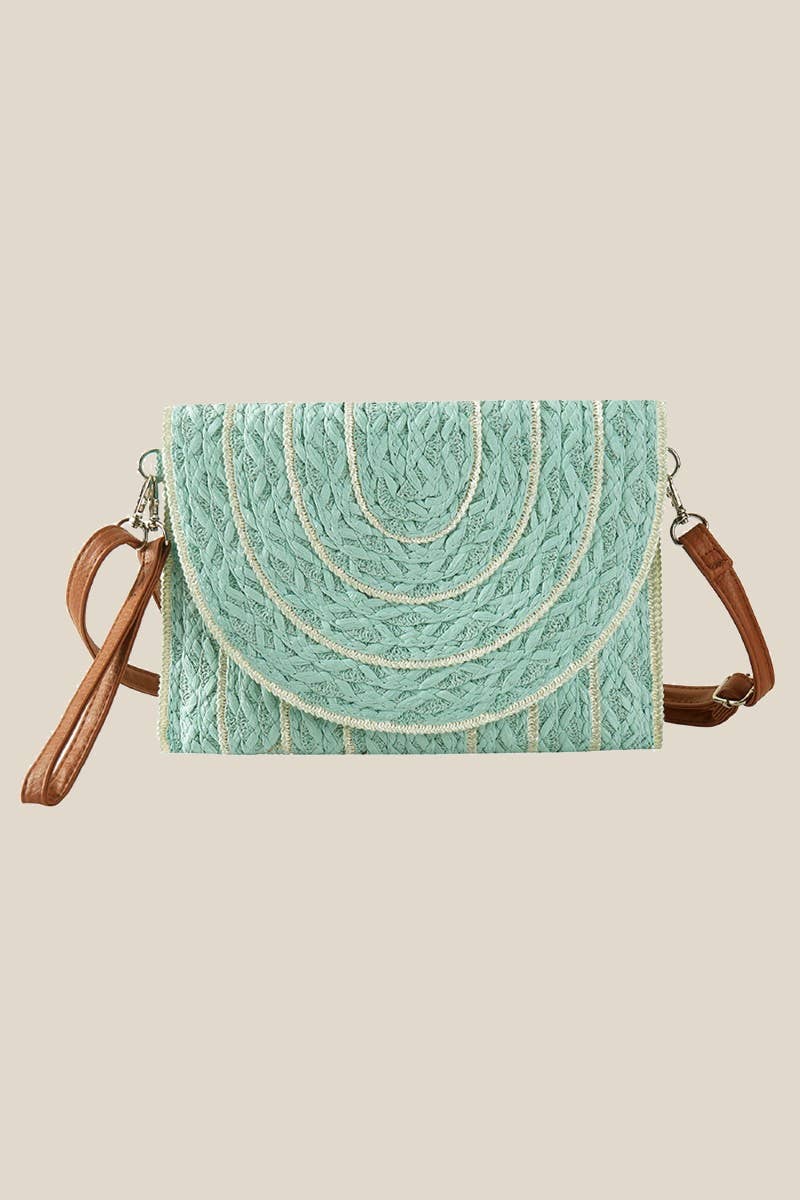 Stitched Straw Envelope Crossbody Bag