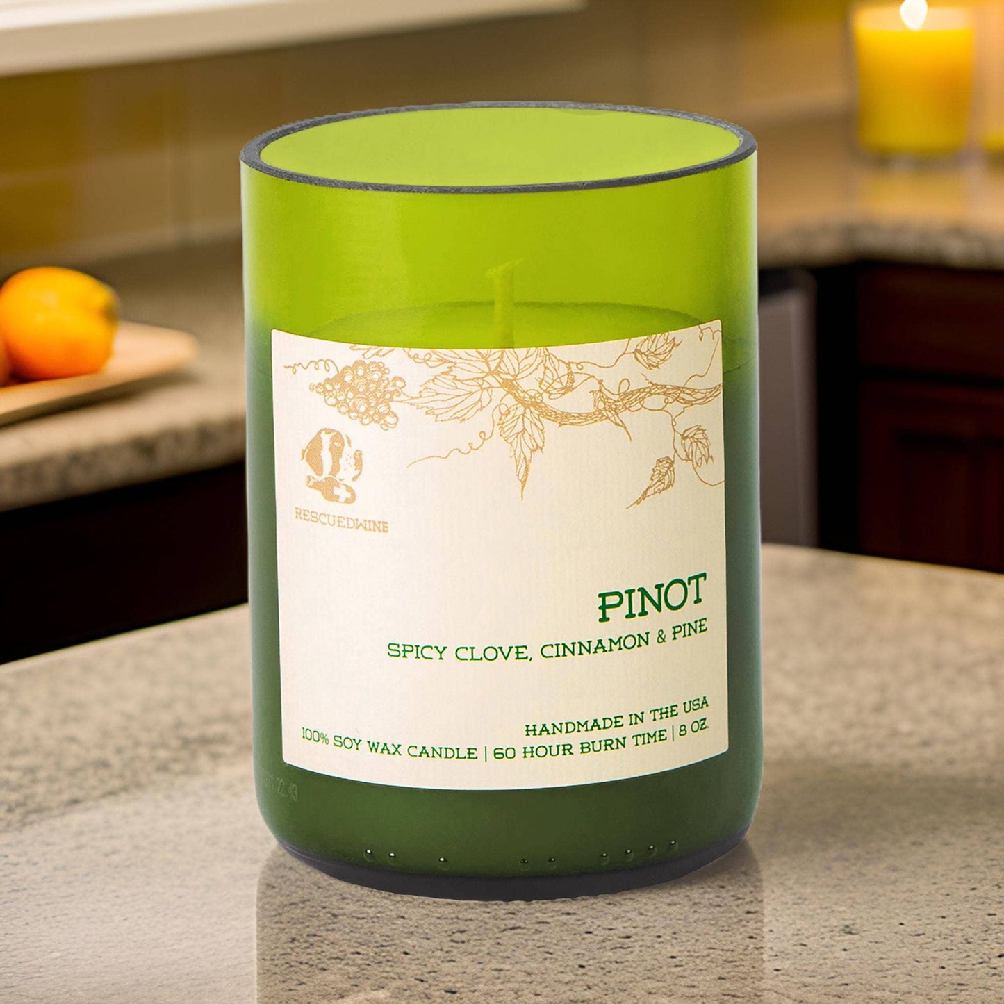Upcycled Wine Bottle Candle - Pinot Noir / Eco Friendly 8oz.