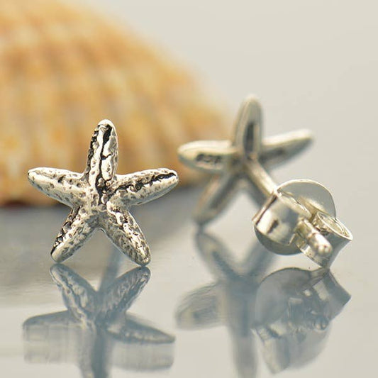 Sterling Silver Stud Earrings - Starfish 8x7mm