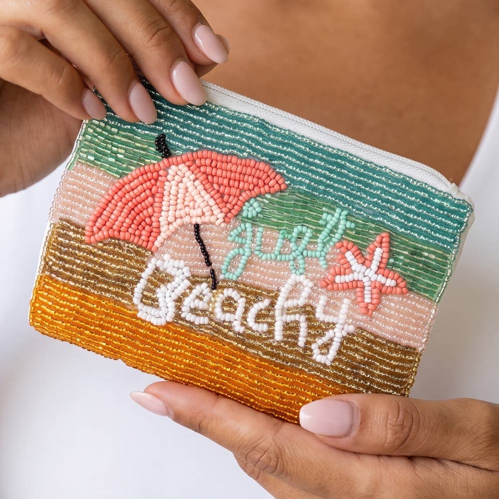 Beaded Beachy Beach Scene Coin Pouch
