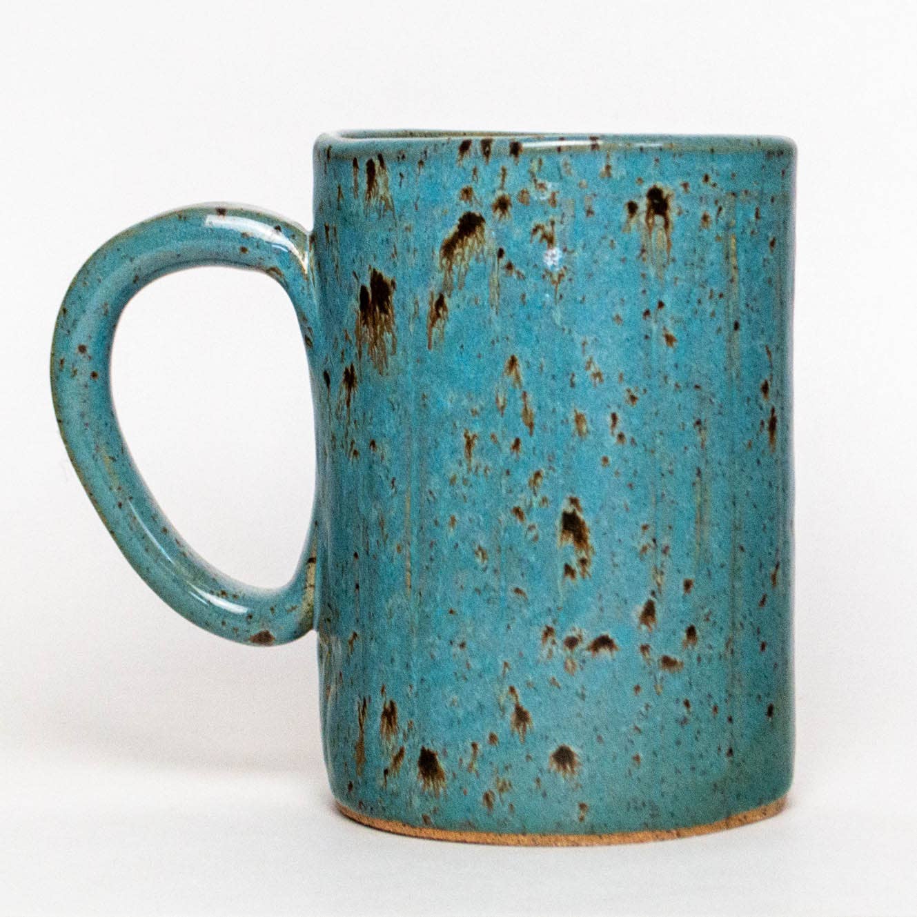 White Chicken Handmade Ceramic Blue Spangled 14 oz Mug