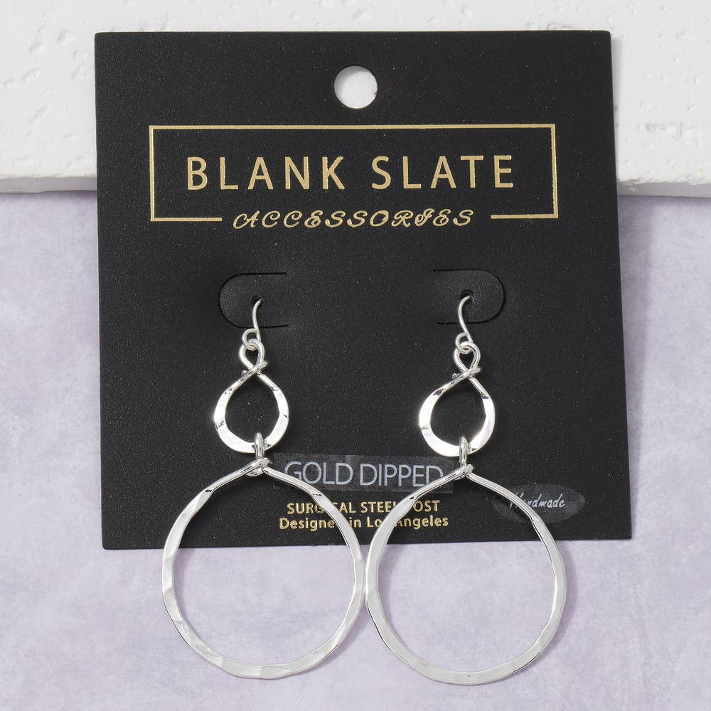 Gold Dipped Hammered Infinity Twist Drop Earrings