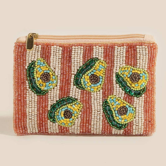 Stripes And Avocados Seed Beaded Coin Purse