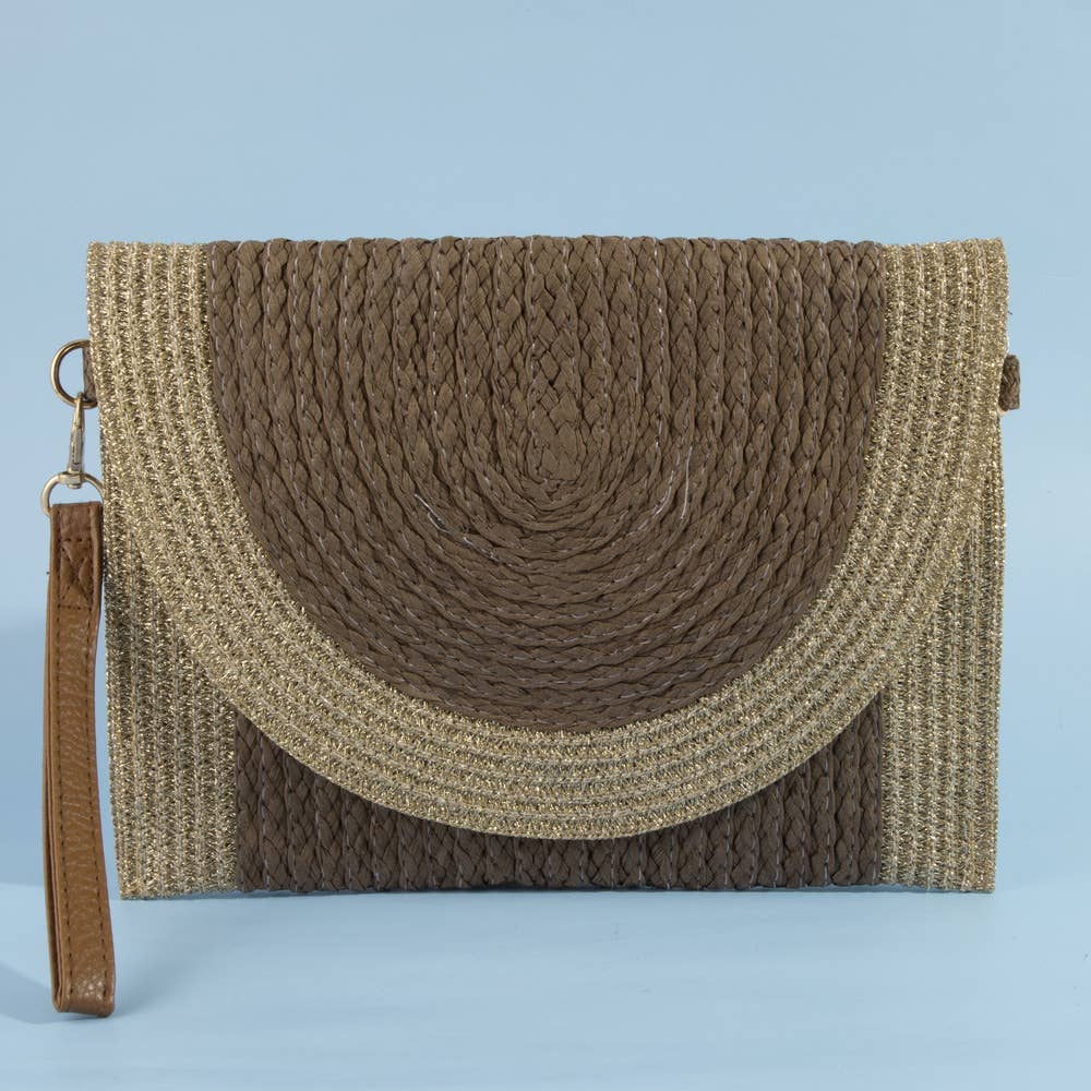 Half Moon Flap Woven Straw Clutch Bag