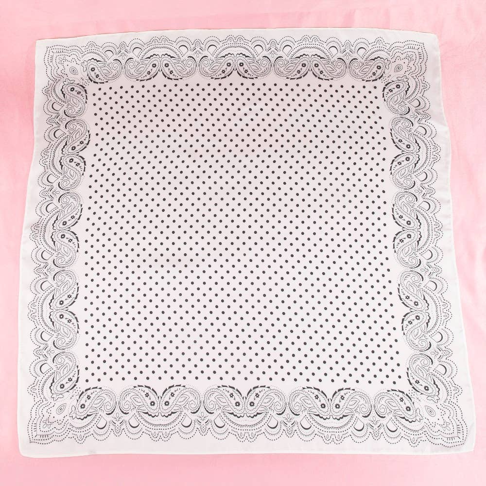 Polka Dot & Paisley Border Print Satin Square Scarf