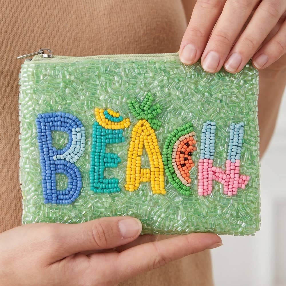 Vibrant Beach Seed Beaded Coin Purse