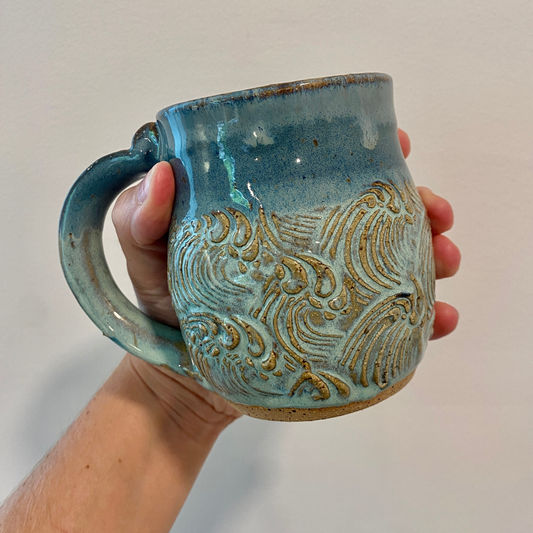 Waves Mug - Handmade Pottery - Beach Mug
