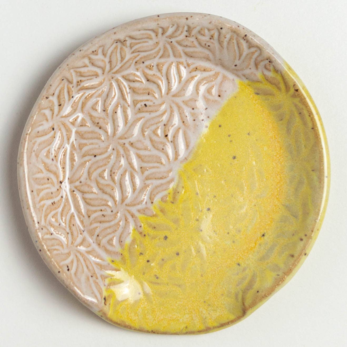 Patterned Yellow & White Ceramic Kitchen Spoon Rest Handmade