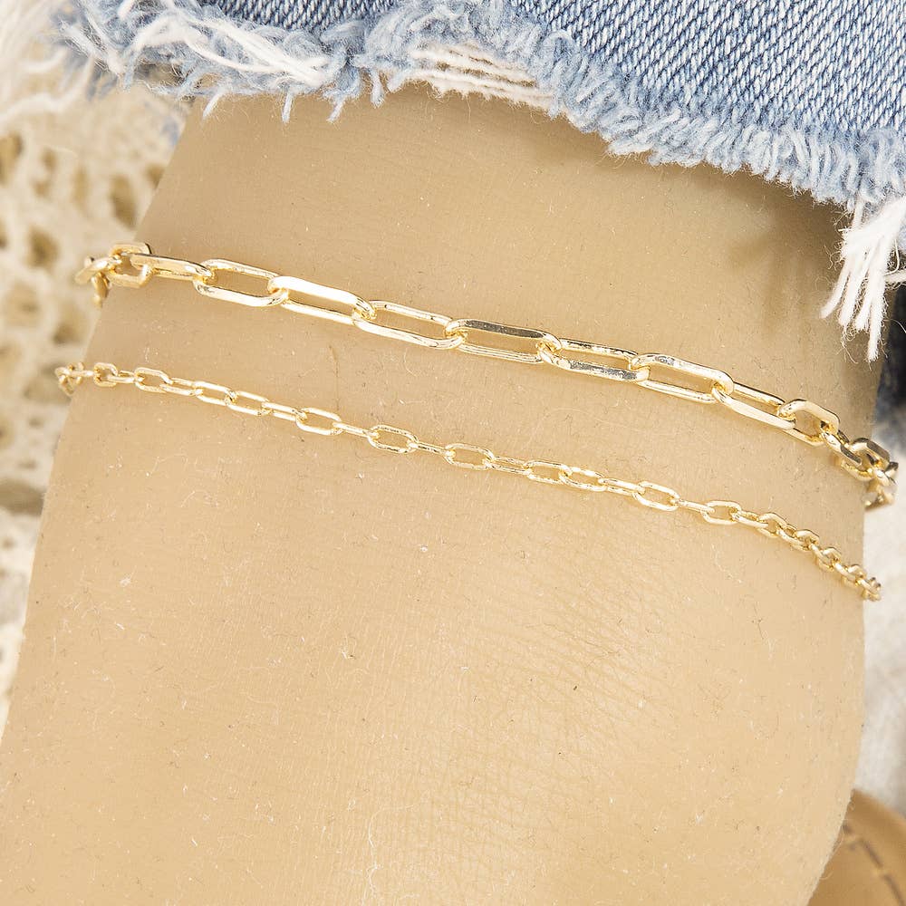 Double Strand Layered Link Chain Anklet