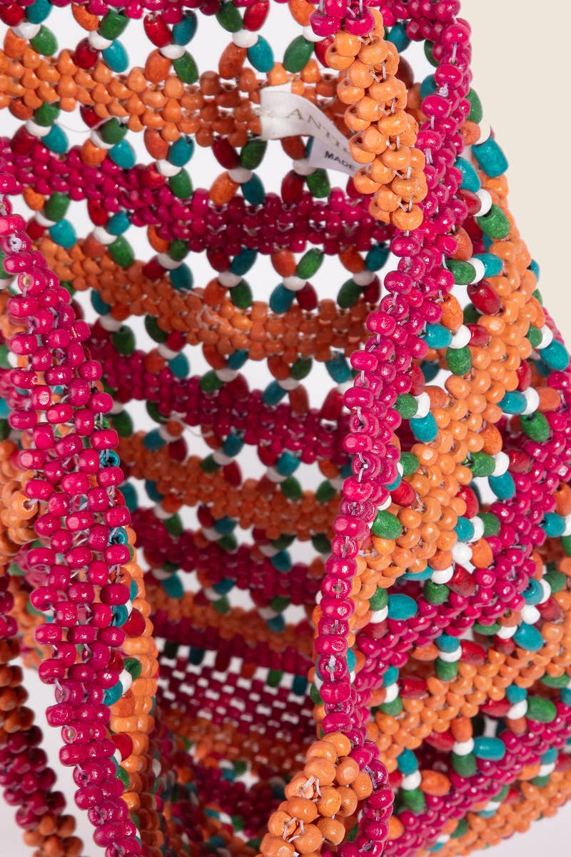 Vibrant Wooden Beaded Tote Bag