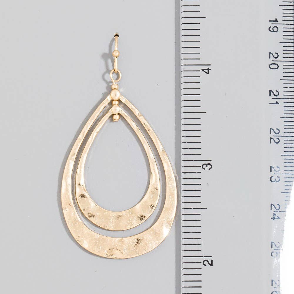 Hammered Double Teardrop Layered Dangle Earrings