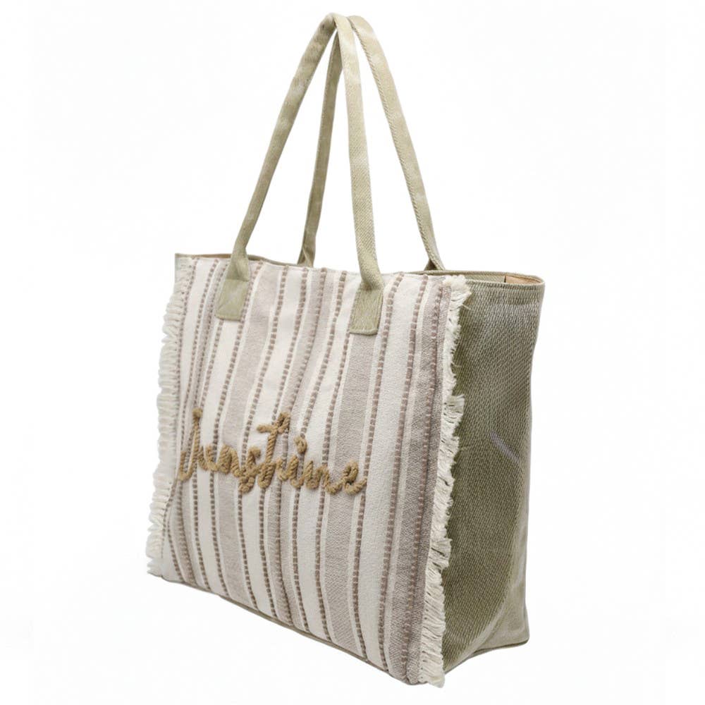 Vintage SUNSHINE Message Stripe Fringe Tote Bag