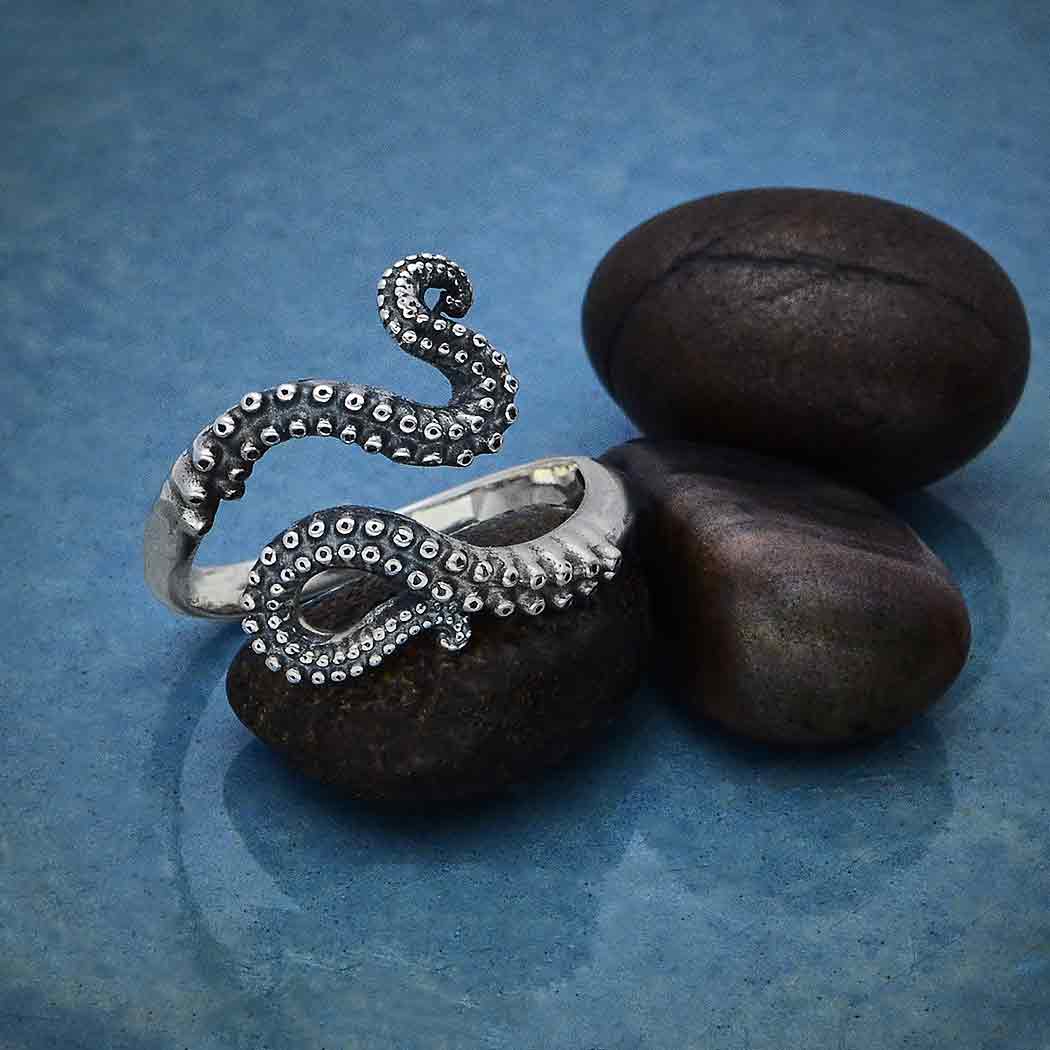 Sterling Silver or Bronze Adjustable Octopus Tentacle Ring