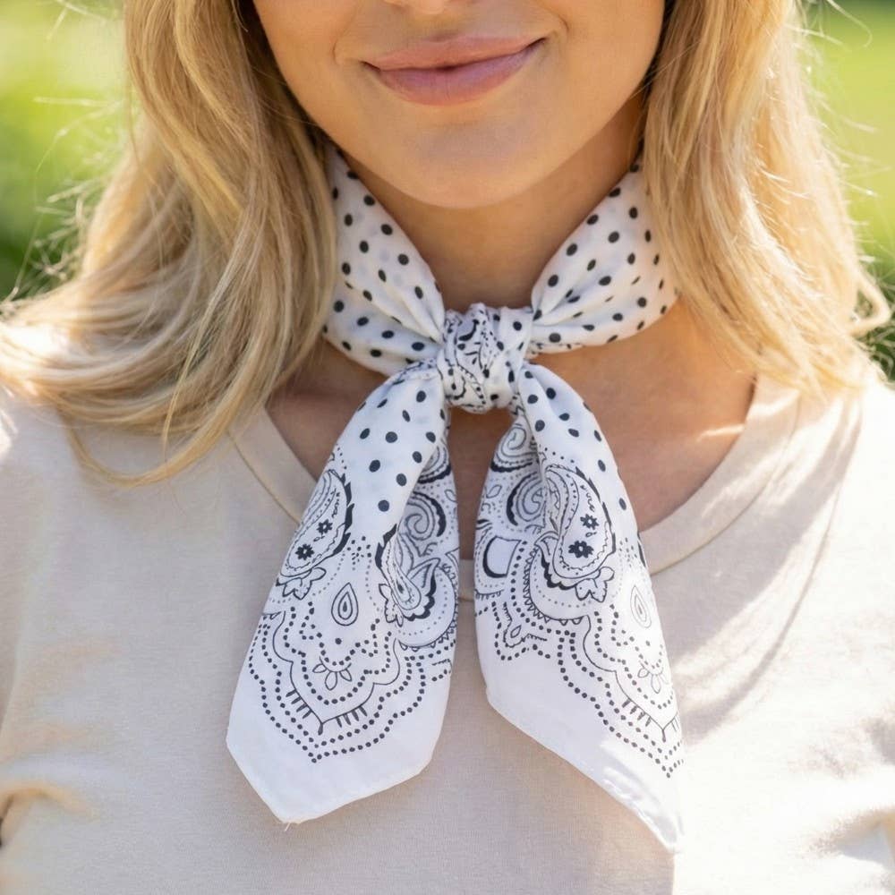Polka Dot & Paisley Border Print Satin Square Scarf
