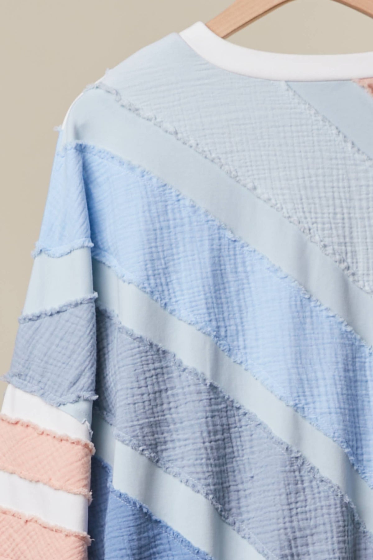 Textured Diagonal Stripe Patchwork Sweatshirt