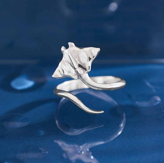 Sterling Silver or Bronze Adjustable Stingray Ring