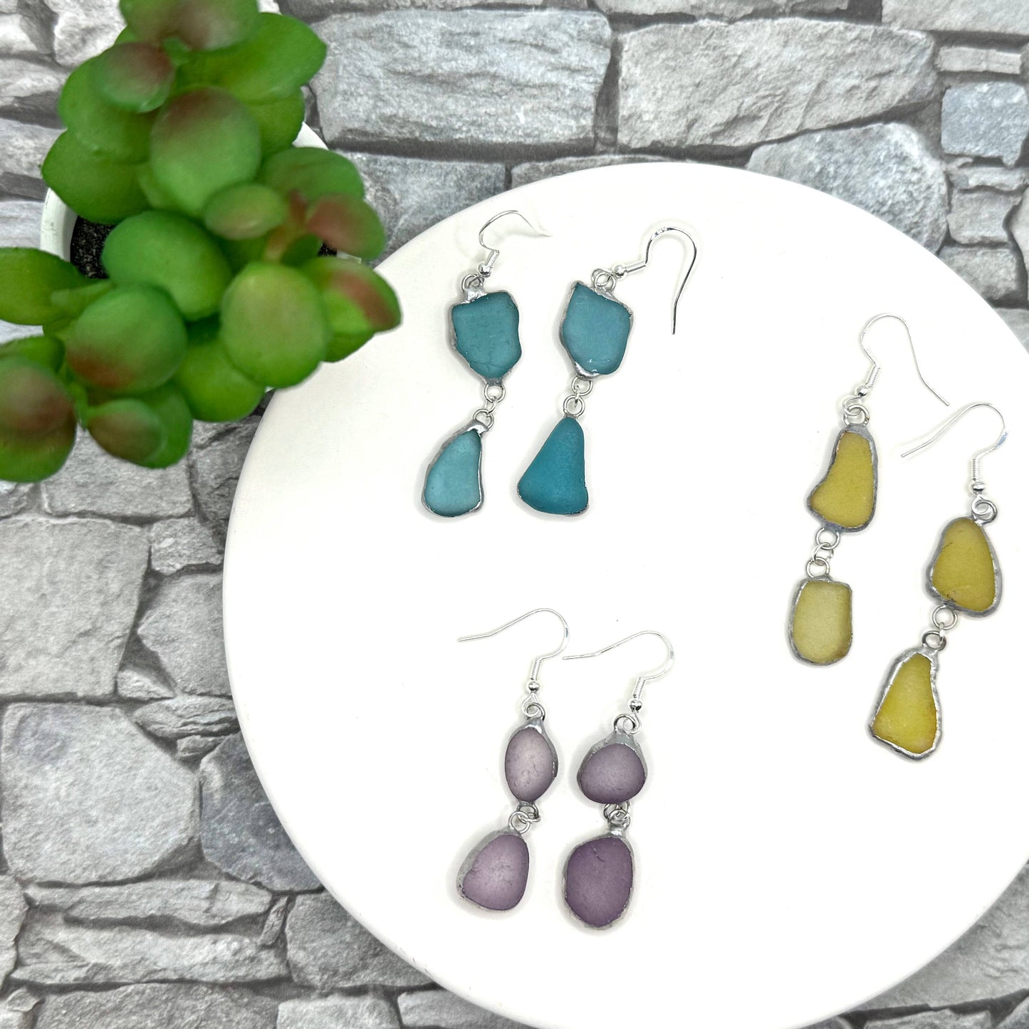 Drift Duo Sea Glass Earrings: Carded on brown cardstock
