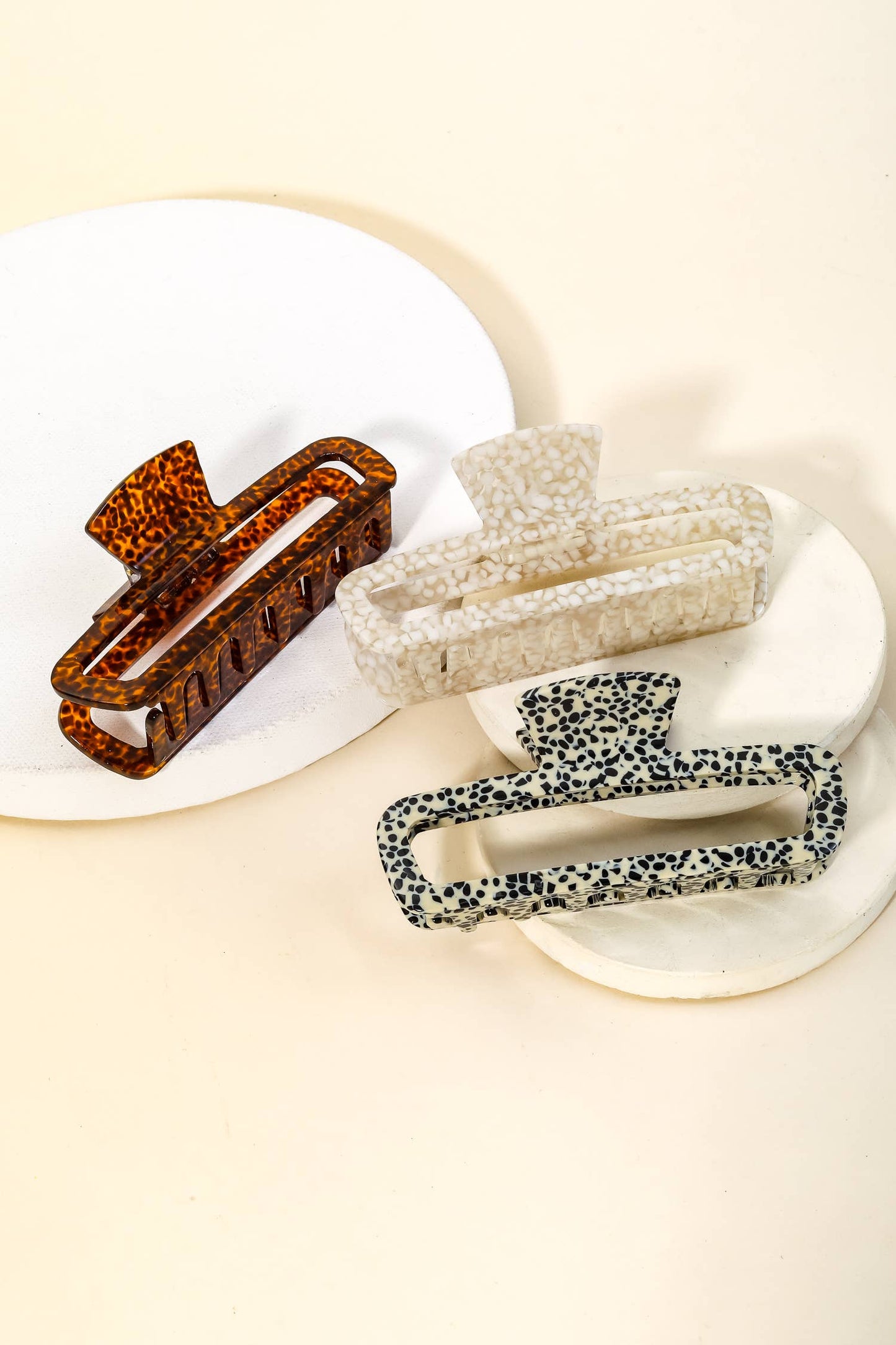Assorted Acetate Pattern Rectangle Hair Claw Set