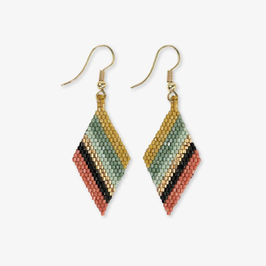 Earrings Gold Zelda Angled Stripe Diamond Greens + Rust
