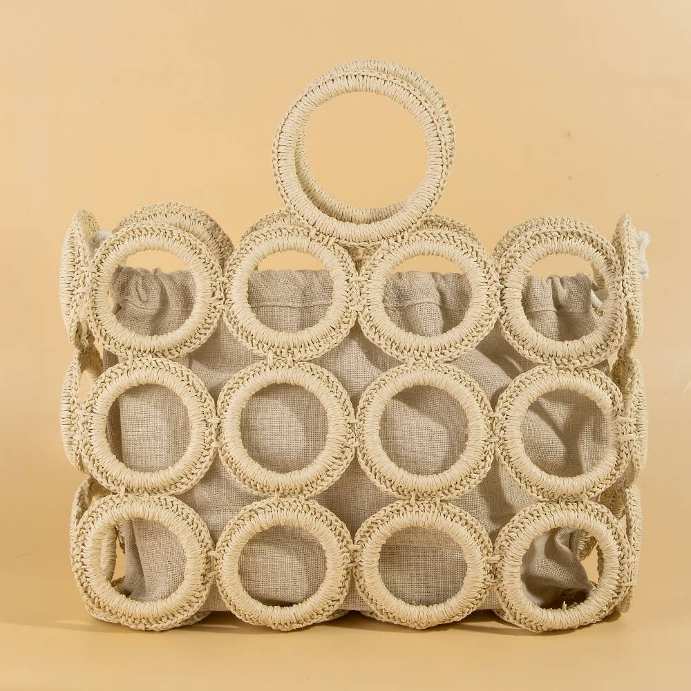 Straw Round Pattern Mesh Hand Bag