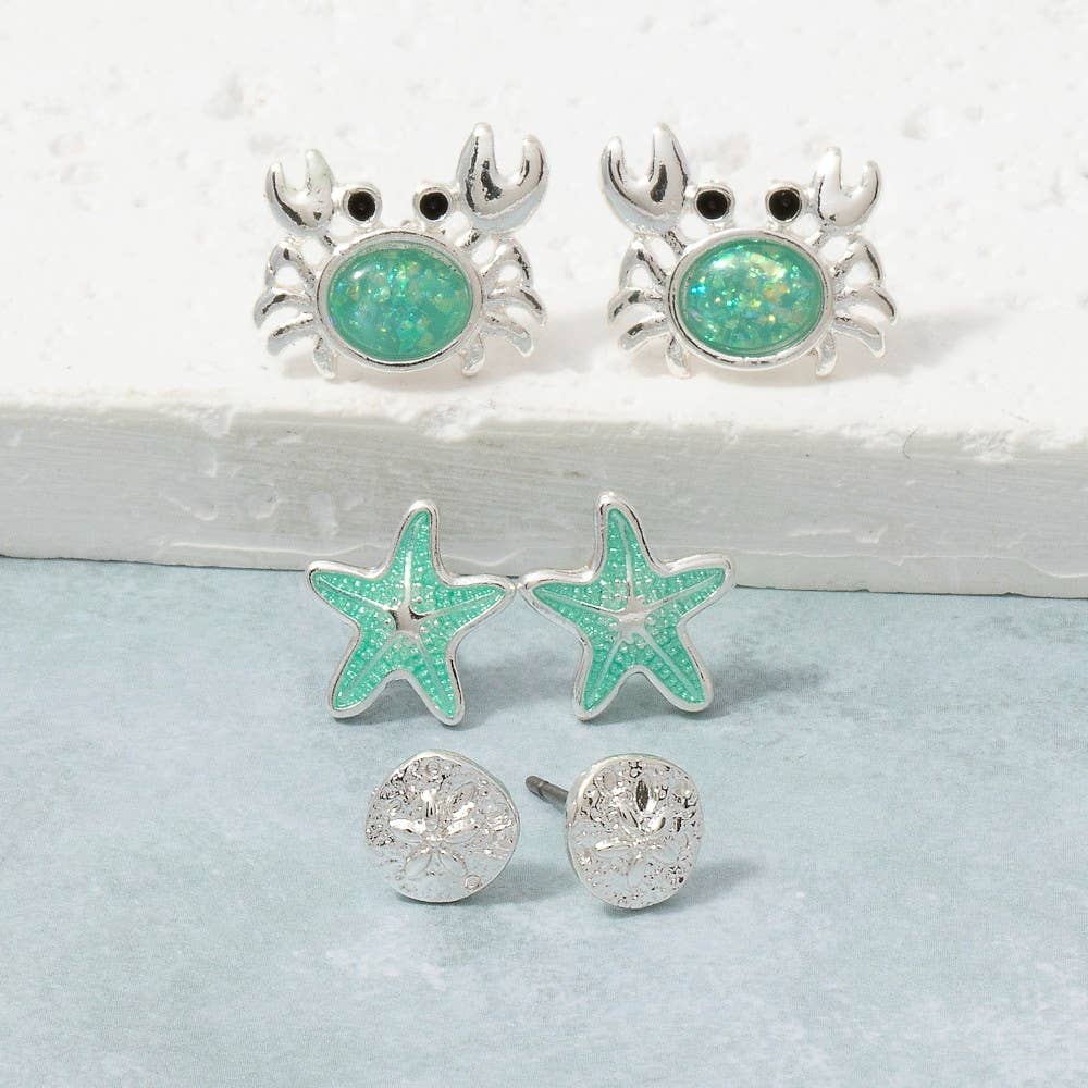 Sea Life Trio Stud Earring Set